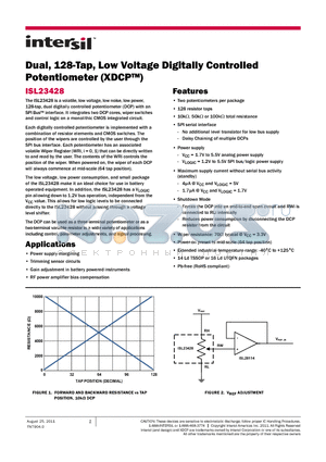 ISL23428TFRUZ-T7A datasheet - Dual, 128-Tap, Low Voltage Digitally Controlled Potentiometer (XDCP)
