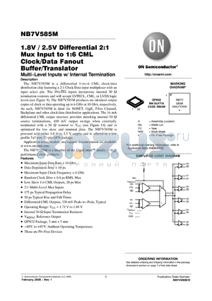 NB7V585MMNR4G datasheet - 1.8V / 2.5V Differential 2:1 Mux Input to 1:6 CML Clock/Data Fanout Buffer/Translator