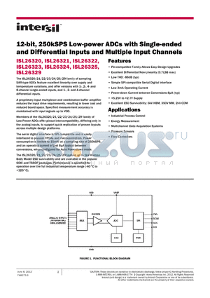 ISL26320 datasheet - 12-bit, 250kSPS Low-power ADCs with Single-ended and Differential Inputs and Multiple Input Channels