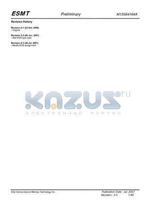 M13S64164A datasheet - 1M x 16 Bit x 4 Banks Double Data Rate SDRAM