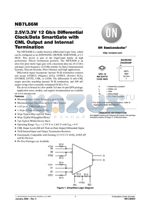 NB7L86MMN datasheet - 2.5V/3.3V 12 Gb/s Differential Clock/Data SmartGate with CML Output and Internal Termination