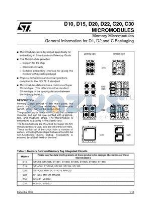 M14256 datasheet - Memory Micromodules General Information for D1, D2 and C Packaging