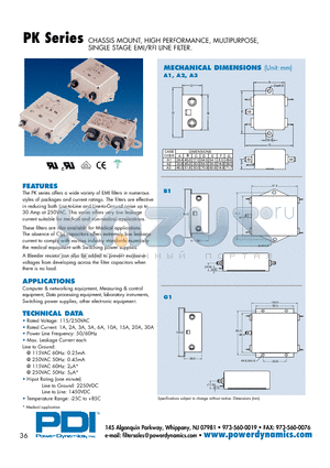 PK01PS-50-2MM4 datasheet - CHASSIS MOUNT, HIGH PERFORMANCE, MULTIPURPOSE, SINGLE STAGE EMI/RFI LINE FILTER.