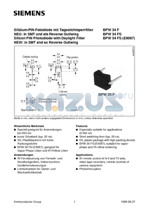 Q62702-P1604 datasheet - Silizium-PIN-Fotodiode mit Tageslichtsperrfilter