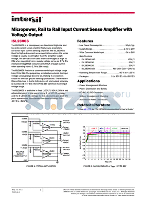 ISL28006 datasheet - Micropower, Rail to Rail Input Current Sense Amplifier