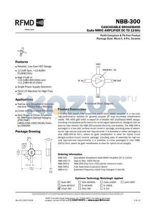 NBB-X-K1 datasheet - CASCADABLE BROADBAND GaAs MMIC AMPLIFIER DC TO 12GHz