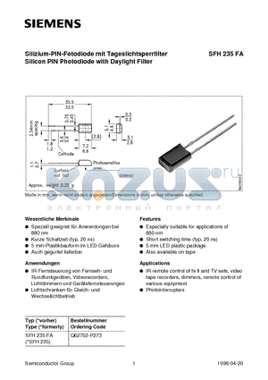 Q62702-P273 datasheet - Silizium-PIN-Fotodiode mit Tageslichtsperrfilter