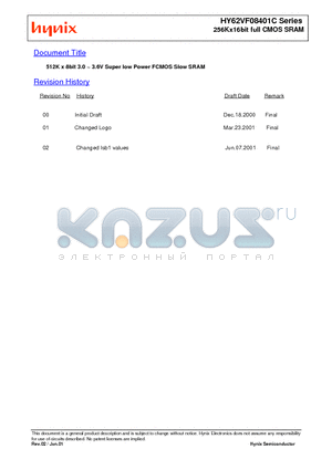 HY62VF08401C-SS datasheet - 256Kx16bit full CMOS SRAM