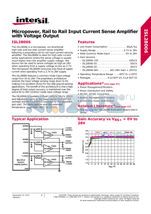 ISL28006FHADJZ-T7A datasheet - Micropower, Rail to Rail Input Current Sense Amplifier with Voltage Output