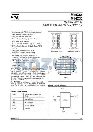 M14C64 datasheet - Memory Card IC 64/32 Kbit Serial IbC Bus EEPROM