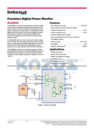 ISL28022FRZ-TR5453 datasheet - Precision Digital Power Monitor