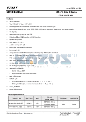 M14D2561616A datasheet - 4M x 16 Bit x 4 Banks DDR II SDRAM