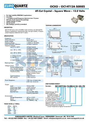 OC14GT12A-10.000-0.10-20 datasheet - AT-Cut Crystal - Square Wave - 12.0 Volts