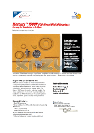 M1504P-L2025-T datasheet - Mercury TM1500P PCB-Mount Digital Encoders Factory Set Resolution to 0.50lm