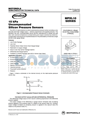 MPXL10GC7U datasheet - 0 to 10 kPa (0-1.45 psi) 35 mV FULL SCALE SPAN (TYPICAL)