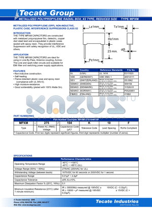 MPXM-250103K10F datasheet - METALLIZED POLYPROPYLENE RADIAL BOX, X2 TYPE, REDUCED SIZE