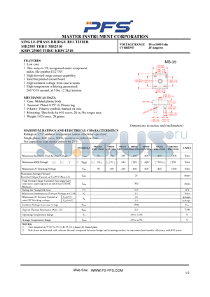 MB2505 datasheet - SINGLE-PHASE BRIDGE RECTIFIER