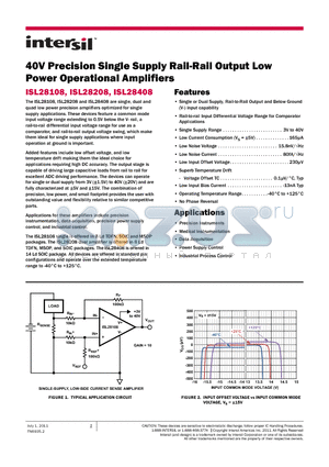 ISL28108_1107 datasheet - 40V Precision Single Supply Rail-Rail Output Low Power Operational Amplifiers