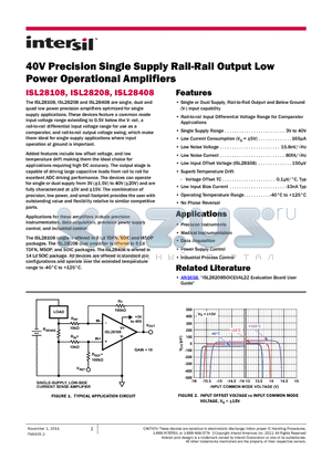 ISL28108_1111 datasheet - 40V Precision Single Supply Rail-Rail Output Low Power Operational Amplifiers