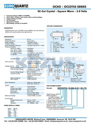 OC22T5S-10.000-0.01-20 datasheet - SC-Cut Crystal - Square Wave - 5.0 Volts