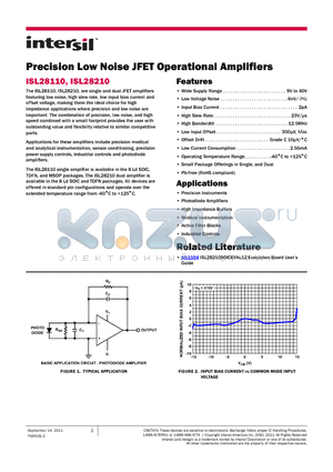 ISL28110_11 datasheet - Precision Low Noise JFET Operational Amplifiers