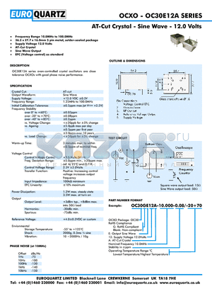 OC30GE12A-10.000-0.08-20 datasheet - AT-Cut Crystal - Sine Wave - 12.0 Volts