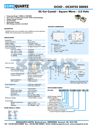 OC30T5S-10.000-0.02-20 datasheet - SC-Cut Crystal - Square Wave - 5.0 Volts