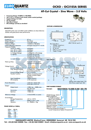 OC31E5A datasheet - AT-Cut Crystal - Sine Wave - 5.0 Volts