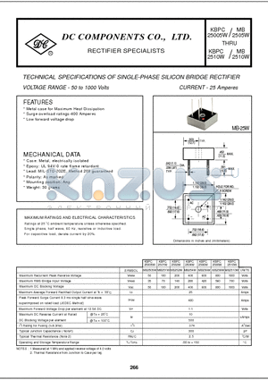 MB2510W datasheet - TECHNICAL SPECIFICATIONS OF SINGLE-PHASE SILICON BRIDGE RECTIFIER