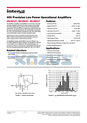 ISL28117FBBZ datasheet - 40V Precision Low Power Operational Amplifiers