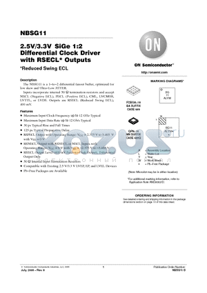 NBSG11MNR2G datasheet - 2.5V/3.3V SiGe 1:2 Differential Clock Driver with RSECL Outputs