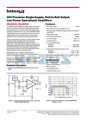 ISL28118_1109 datasheet - 40V Precision Single-Supply, Rail-to-Rail Output, Low-Power Operational Amplifiers