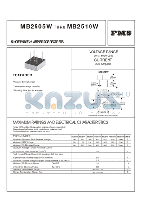 MB256W datasheet - SINGLE PHASE 25 AMP BRIDGE RECTIFIERS