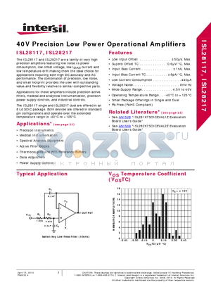 ISL28117SOICEVAL1Z datasheet - 40V Precision Low Power Operational Amplifiers