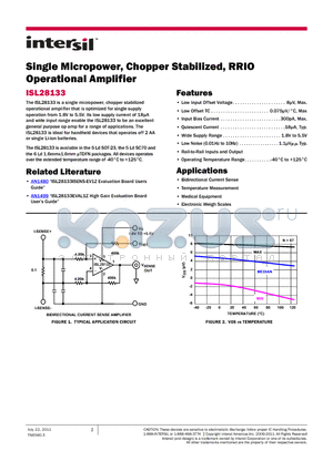 ISL28133EVAL1Z datasheet - Single Micropower, Chopper Stabilized, RRIO Operational Amplifier