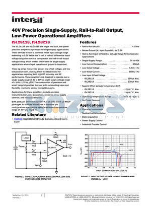 ISL28118 datasheet - 40V Precision Single-Supply, Rail-to-Rail Output, Low-Power Operational Amplifiers