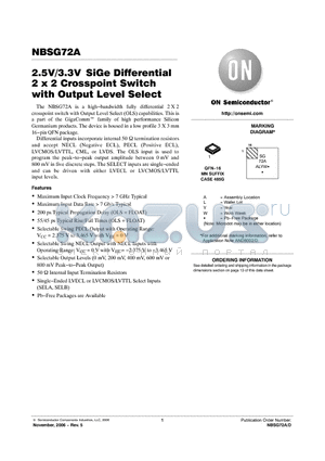 NBSG72AMNR2 datasheet - 2.5V/3.3V SiGe Differential 2 x 2 Crosspoint Switch with Output Level Select