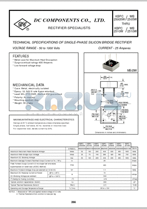MB258W datasheet - TECHNICAL SPECIFICATIONS OF SINGLE-PHASE SILICON BRIDGE RECTIFIER