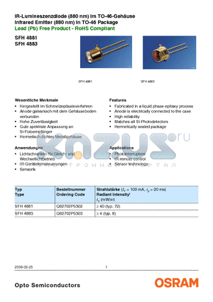 Q62702P5302 datasheet - IR-Lumineszenzdiode (880 nm) im TO-46-Gehuse