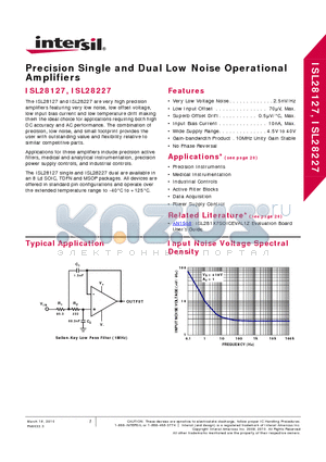 ISL28127FUZ datasheet - Precision Single and Dual Low Noise Operational Amplifiers