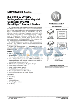 NBVSBA018LU1TAG datasheet - 2.5 V/3.3 V, LVPECL Voltage-Controlled Crystal Oscillator (VCXO) PureEdge Product Series