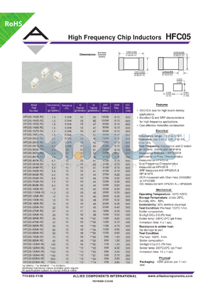 HFC05-100NK-RC datasheet - High Frequency Chip Inductors