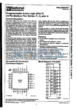 PAL20L4-5JC datasheet - Programmable Array Logic 24-Pin Medium PAL Series -7,-5,and -4