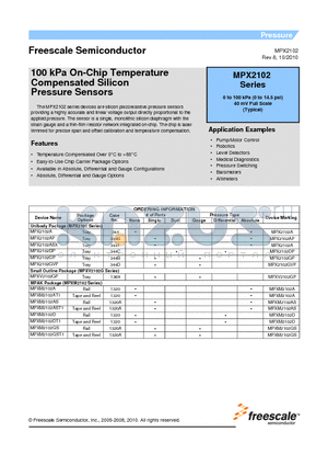 MPXM2102AT1 datasheet - 100 kPa On-Chip Temperature Compensated Silicon Pressure Sensors