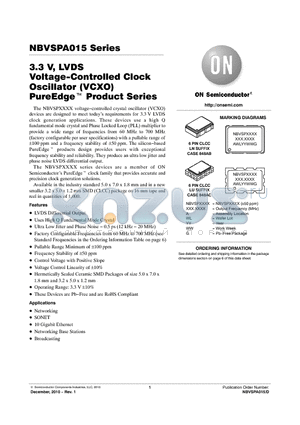 NBVSPA042LN1TAG datasheet - 3.3 V, LVDS Voltage-Controlled Clock Oscillator (VCXO) PureEdge Product Series
