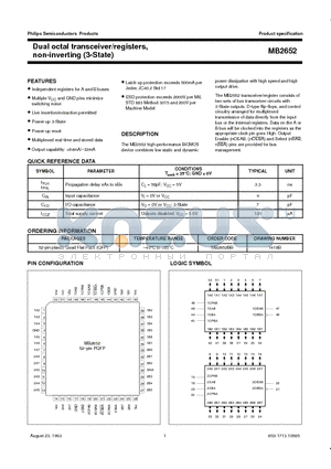 MB2652 datasheet - Dual octal transceiver/registers, non-inverting 3-State
