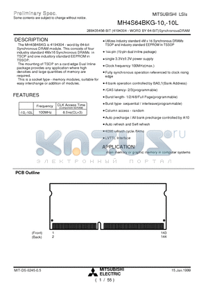 MH4S64BKG-10 datasheet - 268435456-BIT (4194304 - WORD BY 64-BIT)SynchronousDRAM