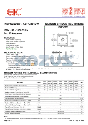KBPC3502W datasheet - SILICON BRIDGE RECTIFIERS