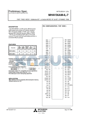 MH4V36AM-6 datasheet - FAST PAGE MODE 150994944-BIT ( 4194304-WORD BY 36-BIT ) DYNAMIC RAM