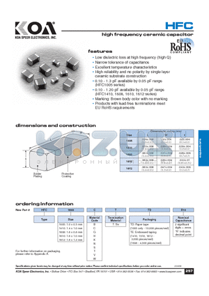 HFC1005BTTER10 datasheet - high frequency ceramic capacitor